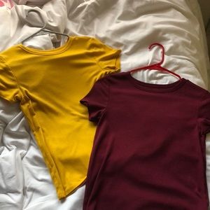 2 ribbed shirts maroon and yellow girls 14/16